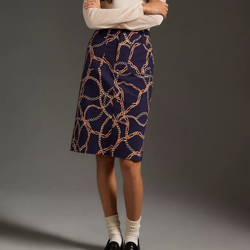 Anthropologie fitted patch pockets skirt, medium, blue